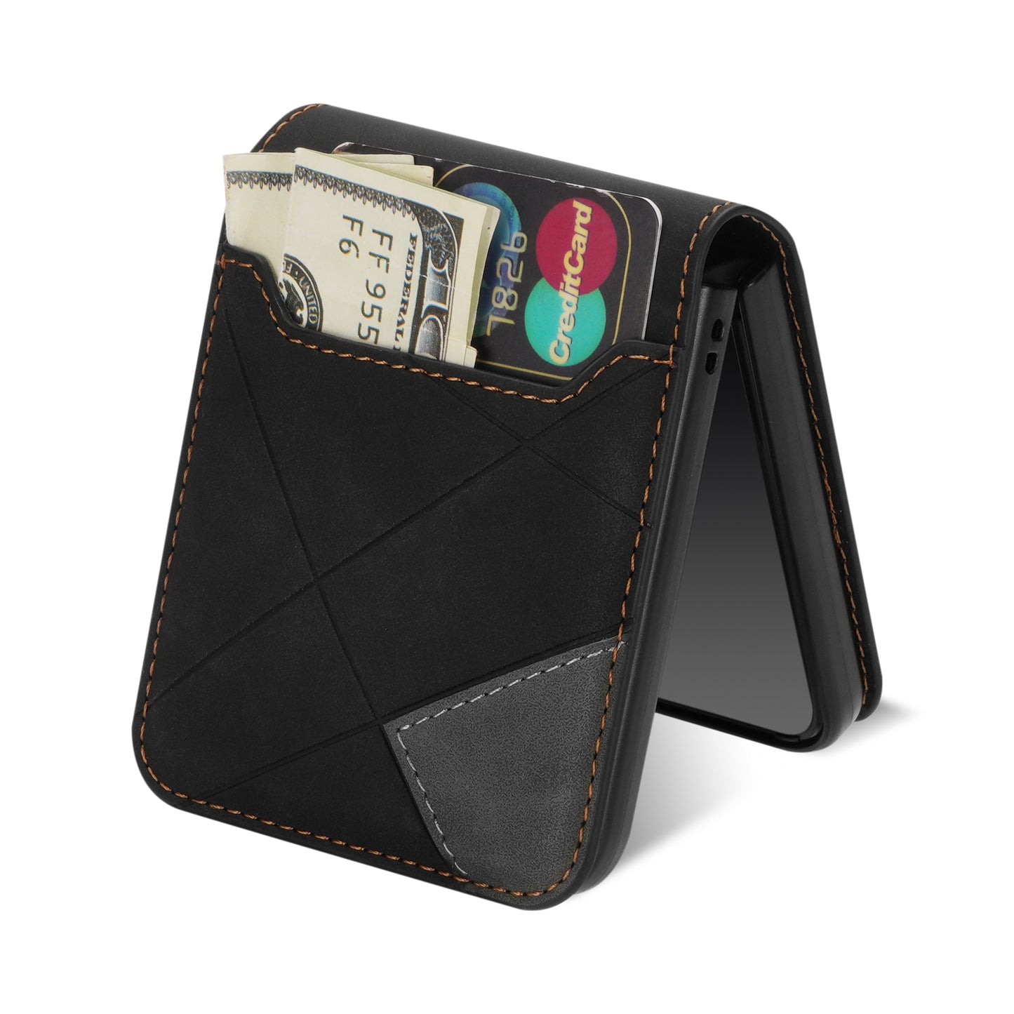 For Samsung Galaxy Z Flip5 5G Phone Case PU Leather Lines Imprinted Card Slot Cover