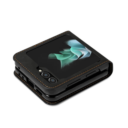 For Samsung Galaxy Z Flip5 5G Phone Case PU Leather Lines Imprinted Card Slot Cover