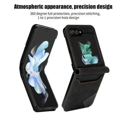 For Samsung Galaxy Z Flip5 5G Phone Case PU Leather Lines Imprinted Card Slot Cover