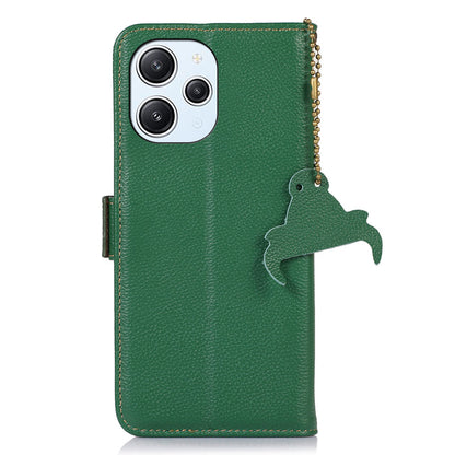 RFID Blocking Phone Case for Xiaomi Redmi 12 4G , Genuine Cow Leather Stand Wallet Anti-drop Cover