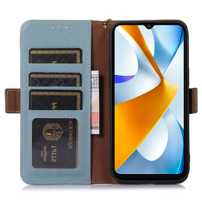 RFID Blocking Phone Case for Xiaomi Redmi 12 4G , Genuine Cow Leather Stand Wallet Anti-drop Cover