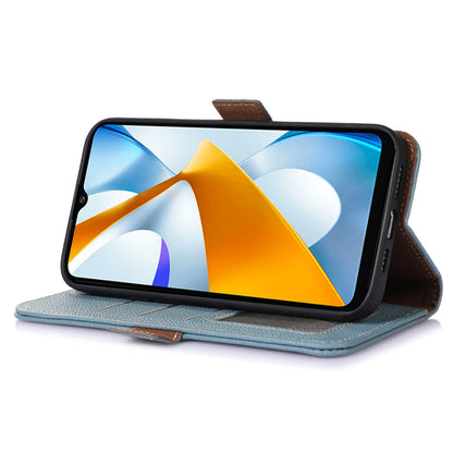 RFID Blocking Phone Case for Xiaomi Redmi 12 4G , Genuine Cow Leather Stand Wallet Anti-drop Cover