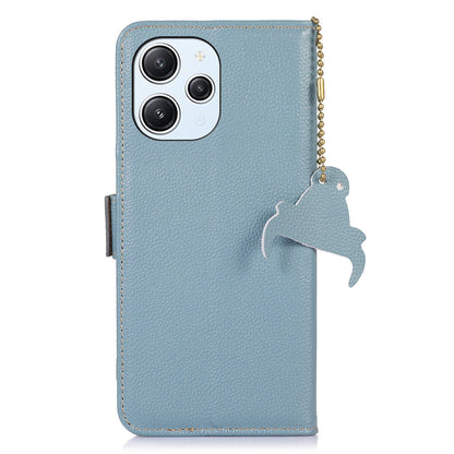 RFID Blocking Phone Case for Xiaomi Redmi 12 4G , Genuine Cow Leather Stand Wallet Anti-drop Cover