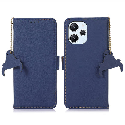 RFID Blocking Phone Case for Xiaomi Redmi 12 4G , Genuine Cow Leather Stand Wallet Anti-drop Cover