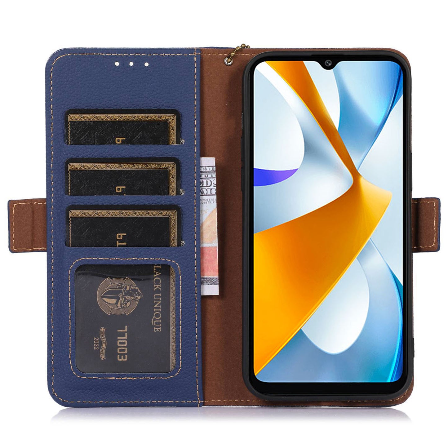 RFID Blocking Phone Case for Xiaomi Redmi 12 4G , Genuine Cow Leather Stand Wallet Anti-drop Cover