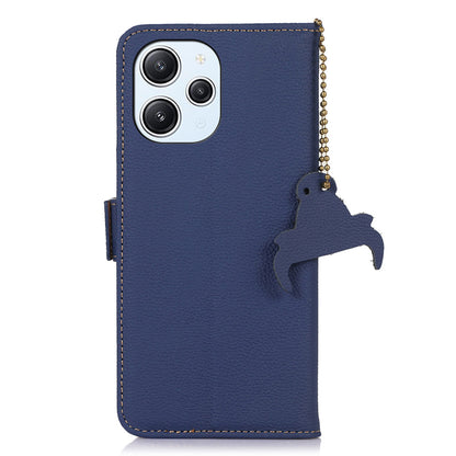 RFID Blocking Phone Case for Xiaomi Redmi 12 4G , Genuine Cow Leather Stand Wallet Anti-drop Cover