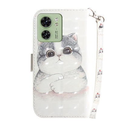 For Motorola Edge 40 5G Wallet Flip Cover PU Leather Printed 3D Pattern Stand Phone Case with Strap