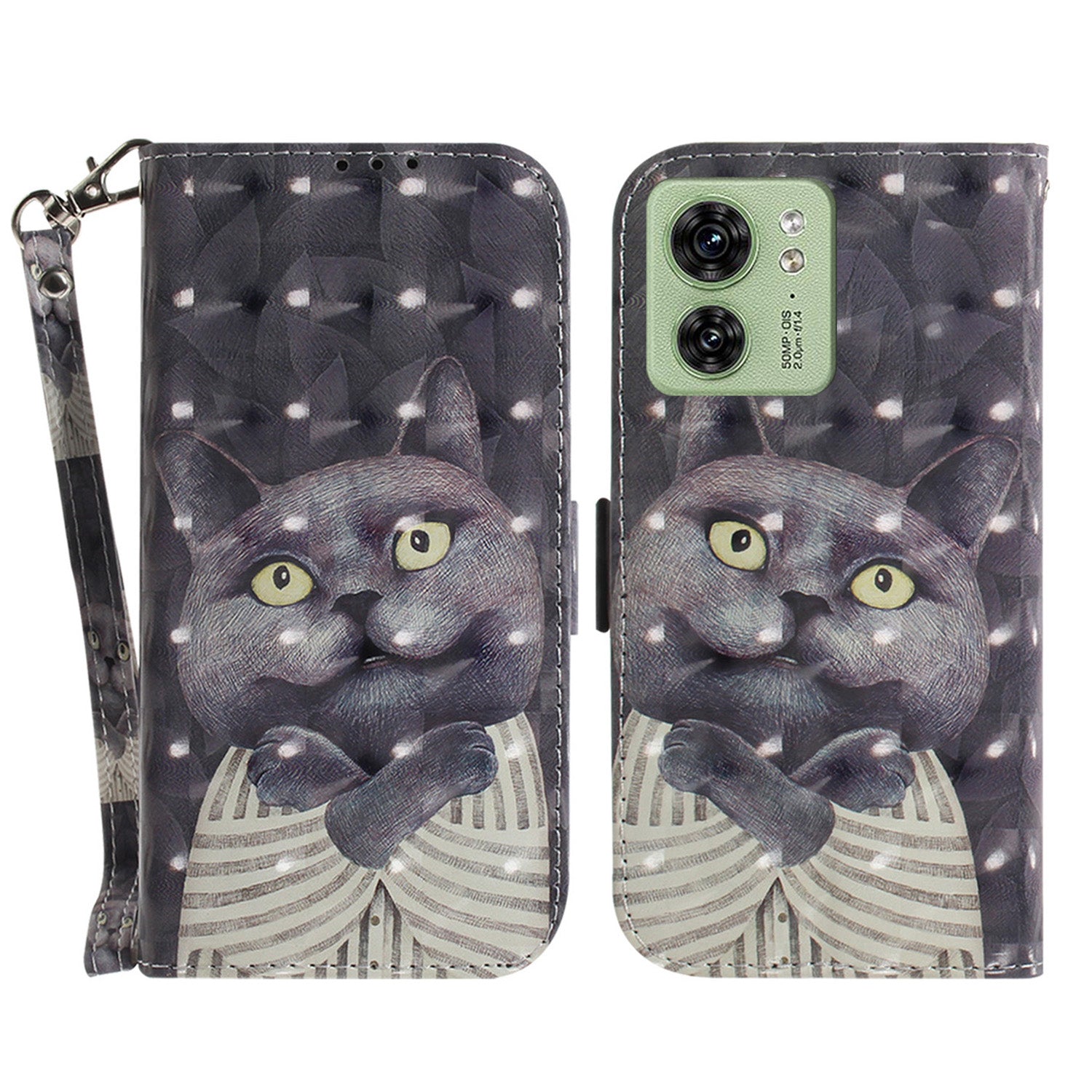 For Motorola Edge 40 5G Wallet Flip Cover PU Leather Printed 3D Pattern Stand Phone Case with Strap