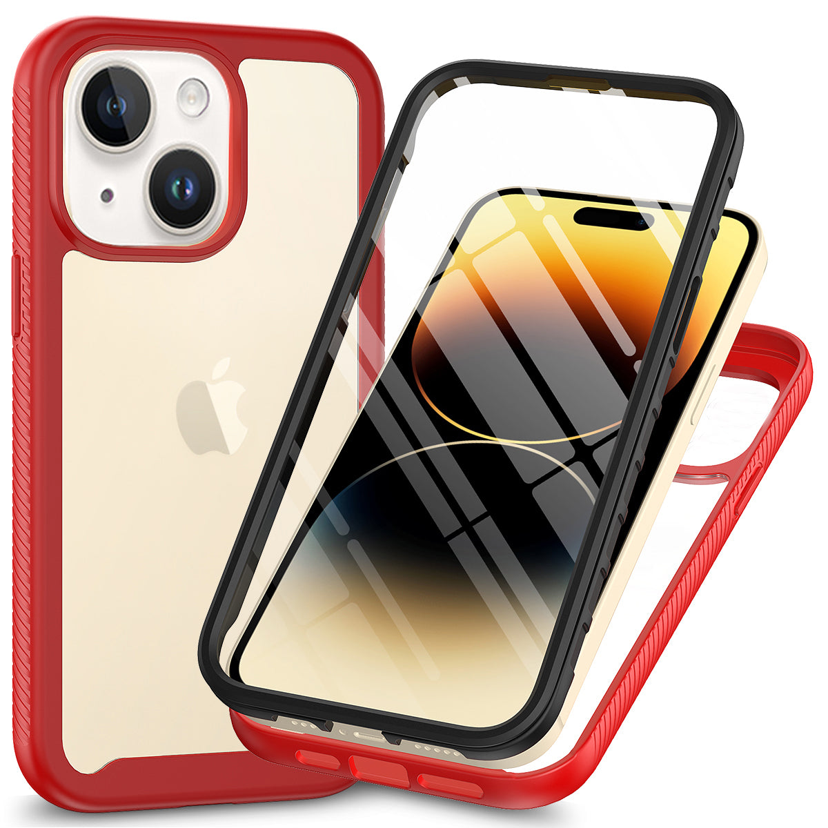 3-in-1 Phone Case for iPhone 15 Plus Full Protection TPU+PC Cover with PET Screen Protector