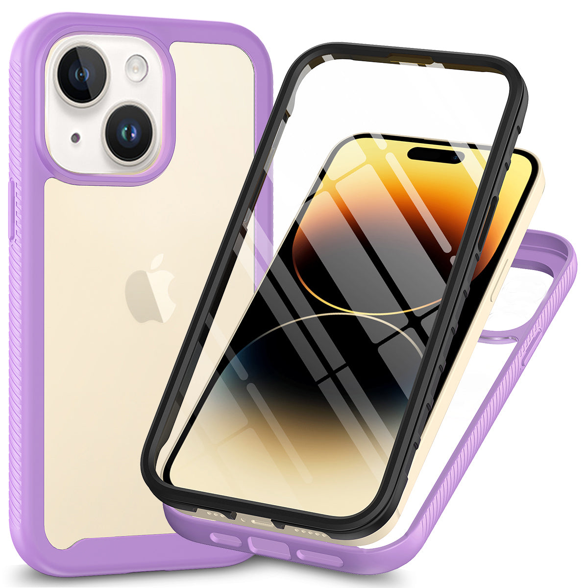 3-in-1 Phone Case for iPhone 15 Plus Full Protection TPU+PC Cover with PET Screen Protector