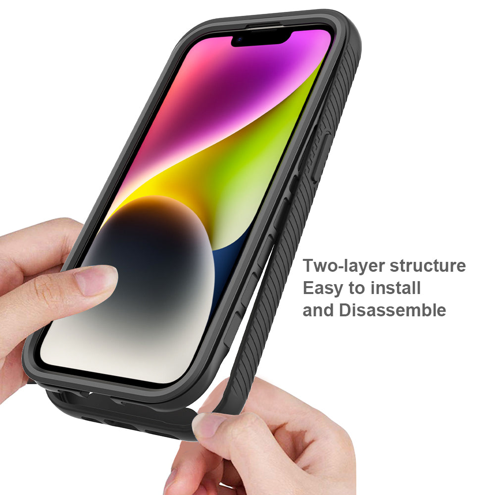 For iPhone 15 Full Protection Phone Case 3-in-1 Anti-Drop TPU+PC Cover with PET Screen Protector