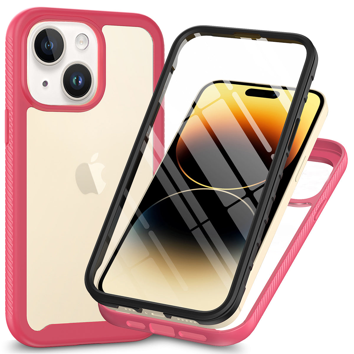 For iPhone 15 Full Protection Phone Case 3-in-1 Anti-Drop TPU+PC Cover with PET Screen Protector