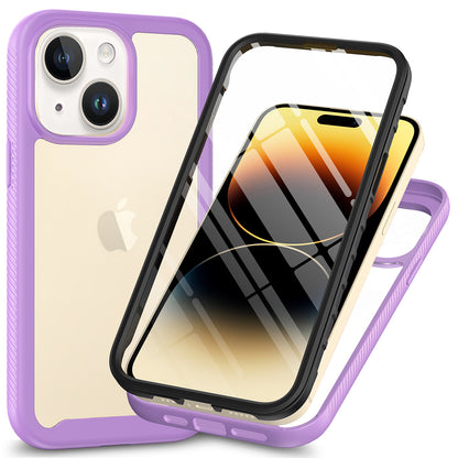 For iPhone 15 Full Protection Phone Case 3-in-1 Anti-Drop TPU+PC Cover with PET Screen Protector