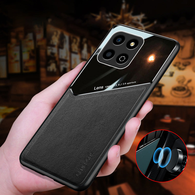 For Honor X8 5G Drop-proof Cover PU Leather Coated TPU+PC Phone Case with Car Mount Metal Sheet