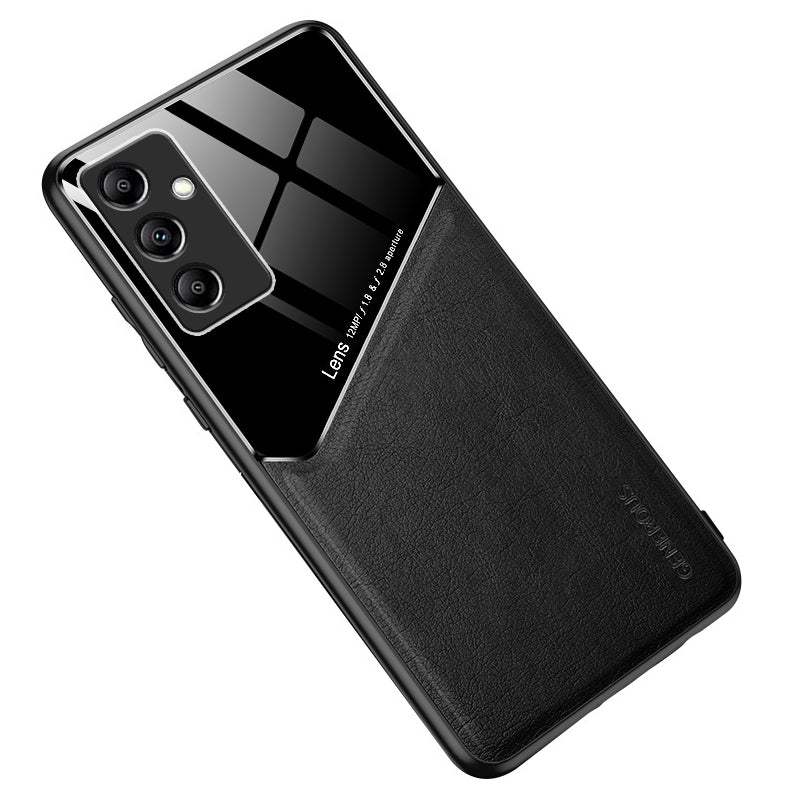 For Samsung Galaxy M14 5G PU Leather Coated TPU+PC Anti-drop Phone Back Case with Car Mount Metal Sheet