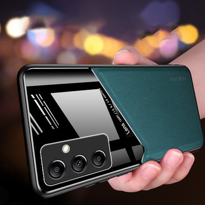 For Samsung Galaxy M14 5G PU Leather Coated TPU+PC Anti-drop Phone Back Case with Car Mount Metal Sheet