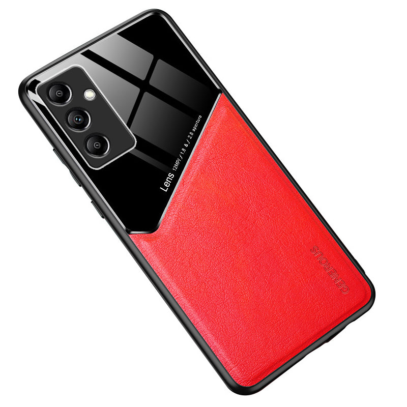 For Samsung Galaxy M14 5G PU Leather Coated TPU+PC Anti-drop Phone Back Case with Car Mount Metal Sheet