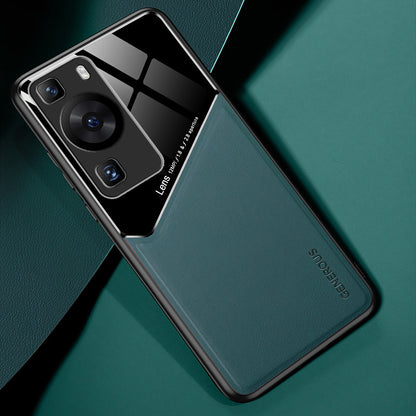 For Huawei P60 / P60 Pro PU Leather Coated TPU+PC Phone Back Case Protective Cover with Car Mount Metal Sheet