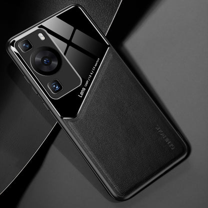 For Huawei P60 / P60 Pro PU Leather Coated TPU+PC Phone Back Case Protective Cover with Car Mount Metal Sheet