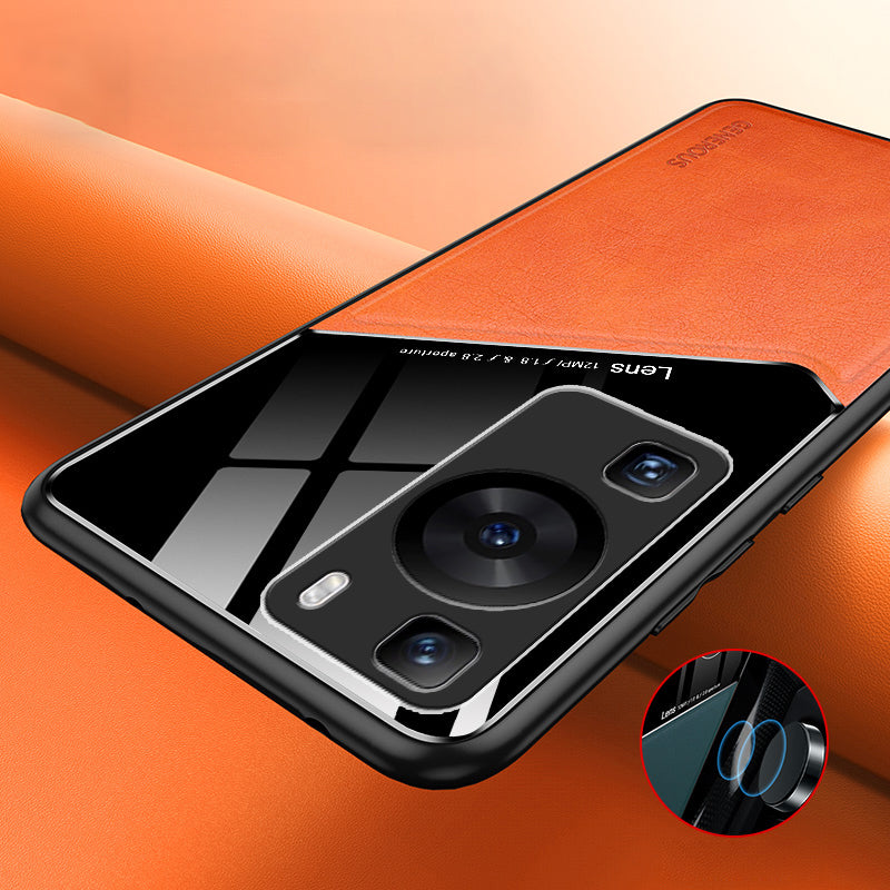 For Huawei P60 / P60 Pro PU Leather Coated TPU+PC Phone Back Case Protective Cover with Car Mount Metal Sheet