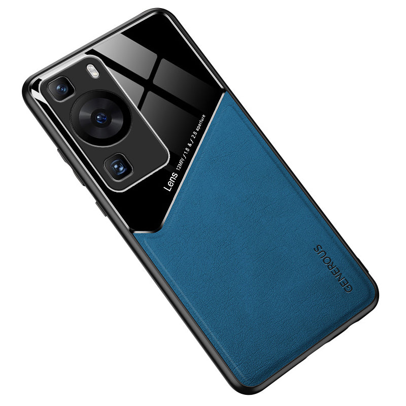 For Huawei P60 / P60 Pro PU Leather Coated TPU+PC Phone Back Case Protective Cover with Car Mount Metal Sheet
