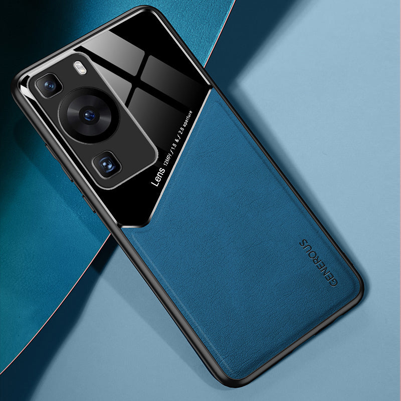For Huawei P60 / P60 Pro PU Leather Coated TPU+PC Phone Back Case Protective Cover with Car Mount Metal Sheet