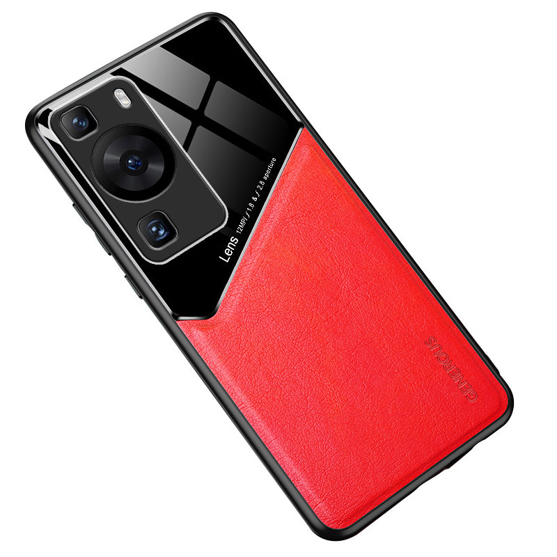 For Huawei P60 / P60 Pro PU Leather Coated TPU+PC Phone Back Case Protective Cover with Car Mount Metal Sheet