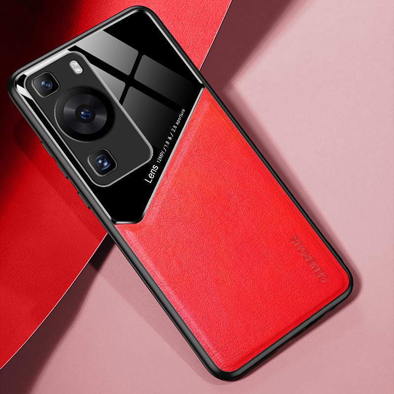 For Huawei P60 / P60 Pro PU Leather Coated TPU+PC Phone Back Case Protective Cover with Car Mount Metal Sheet