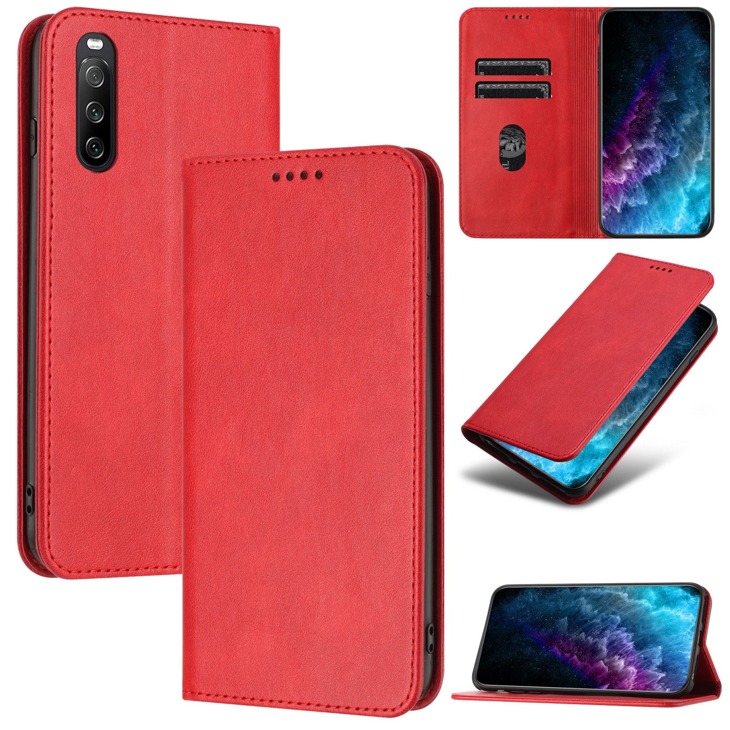 RFID Blocking Phone Case for Sony Xperia 10 V , Stand PU Leather Cover with Card Holder