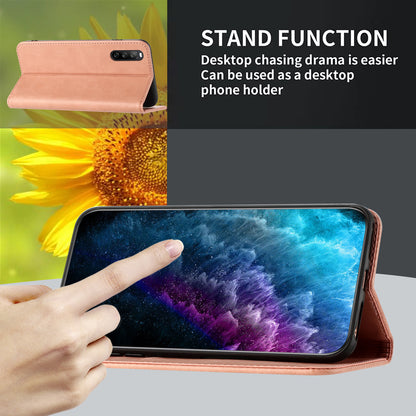RFID Blocking Phone Case for Sony Xperia 10 V , Stand PU Leather Cover with Card Holder