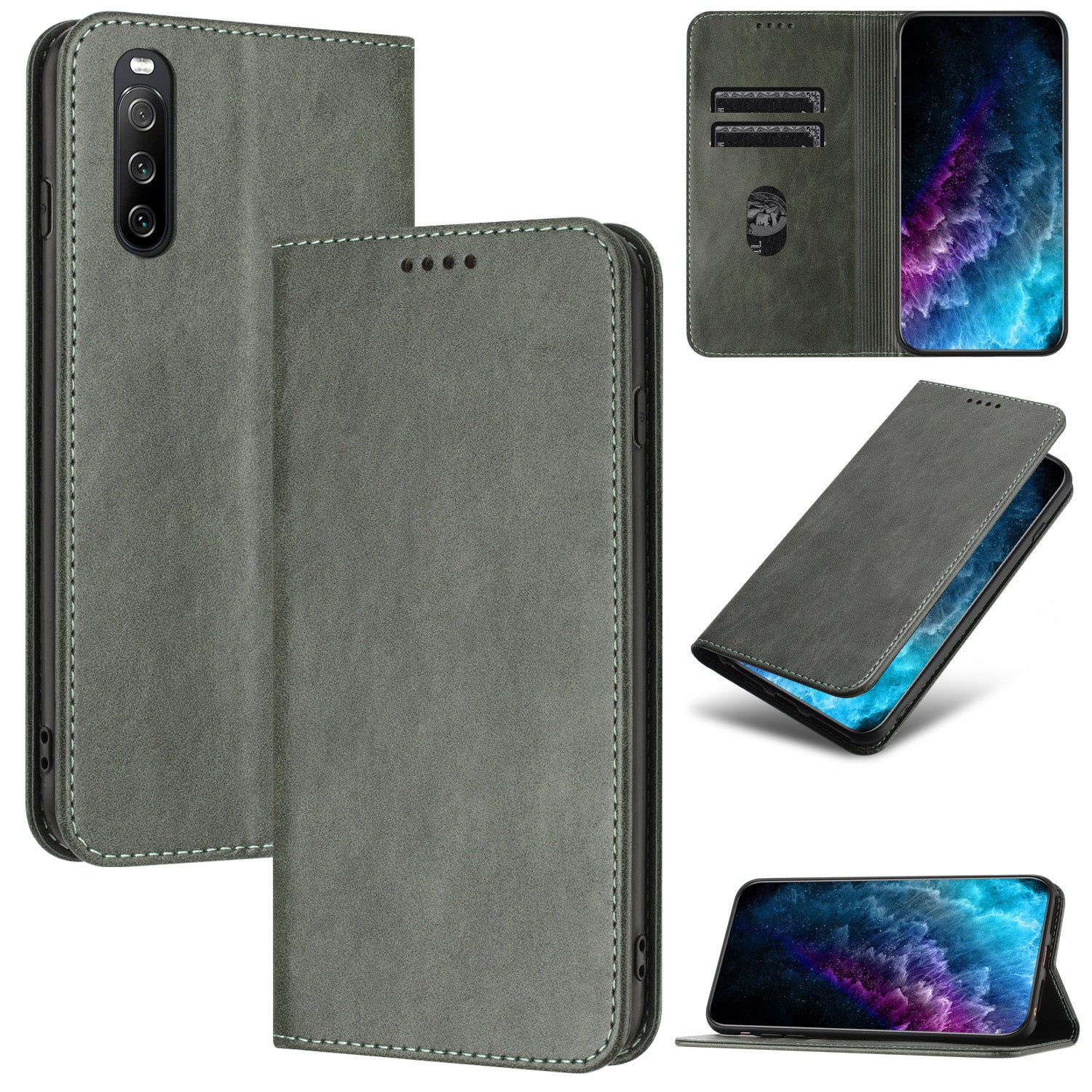 RFID Blocking Phone Case for Sony Xperia 10 V , Stand PU Leather Cover with Card Holder