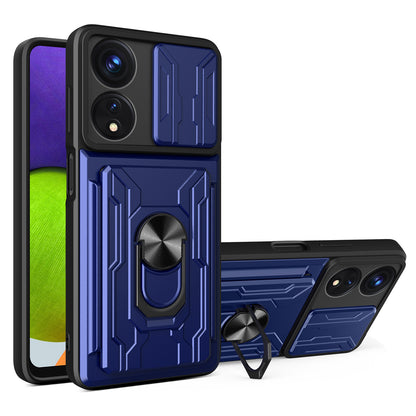For Oppo A78 5G / A58 5G Slide Camera Phone Case PC+TPU Kickstand Cover with Card Holder