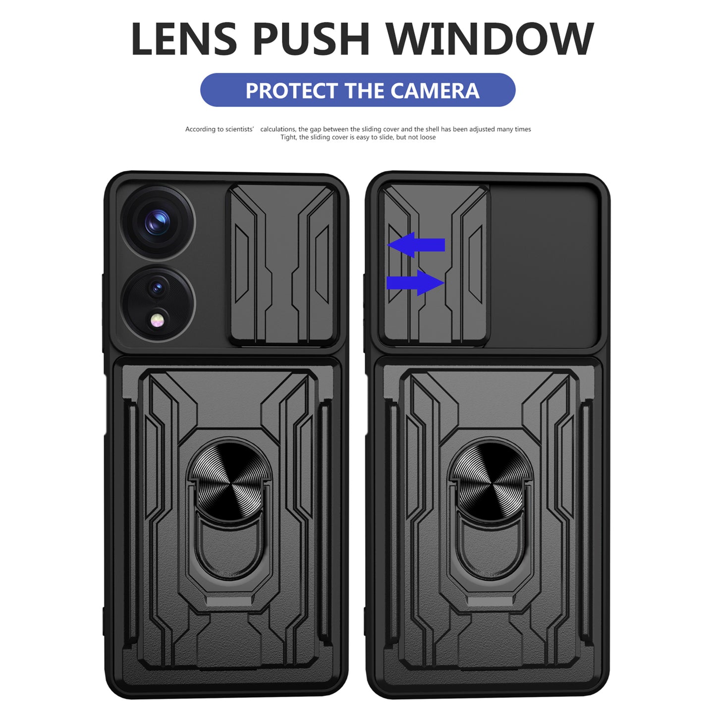 For Oppo A78 5G / A58 5G Slide Camera Phone Case PC+TPU Kickstand Cover with Card Holder