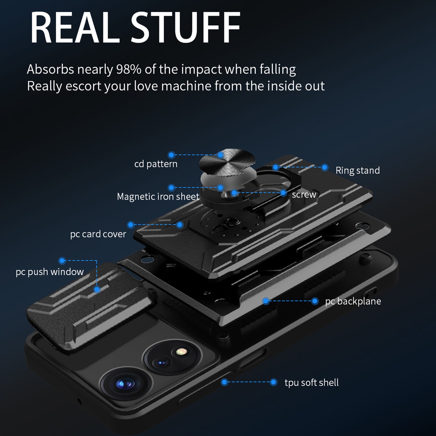 For Oppo A78 5G / A58 5G Slide Camera Phone Case PC+TPU Kickstand Cover with Card Holder
