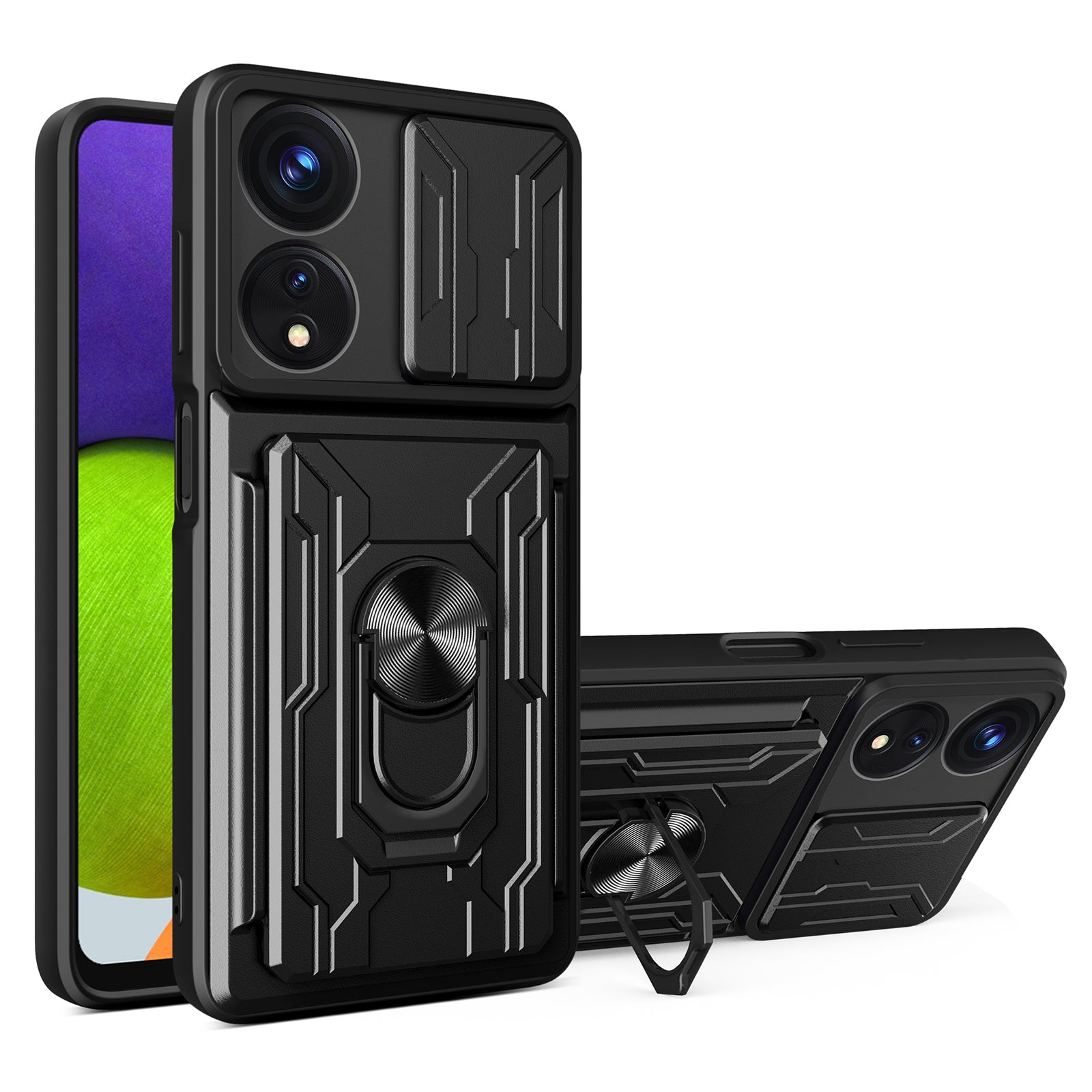 For Oppo A78 5G / A58 5G Slide Camera Phone Case PC+TPU Kickstand Cover with Card Holder
