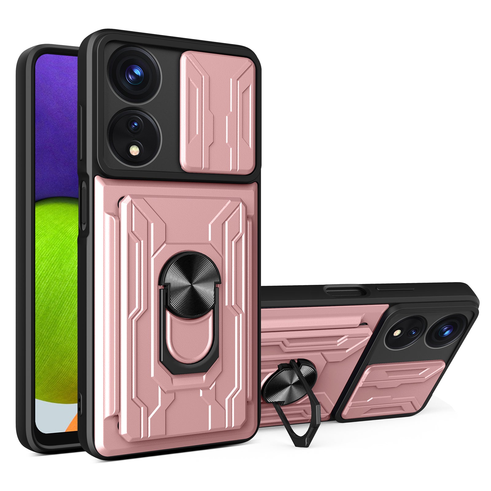 For Oppo A78 5G / A58 5G Slide Camera Phone Case PC+TPU Kickstand Cover with Card Holder