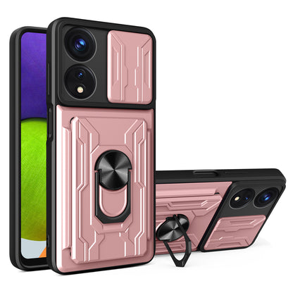 For Oppo A78 5G / A58 5G Slide Camera Phone Case PC+TPU Kickstand Cover with Card Holder