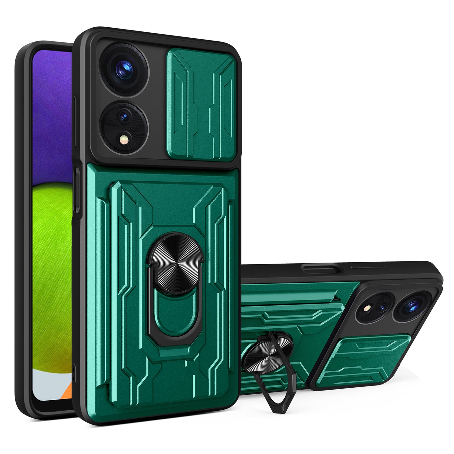 For Oppo A78 5G / A58 5G Slide Camera Phone Case PC+TPU Kickstand Cover with Card Holder