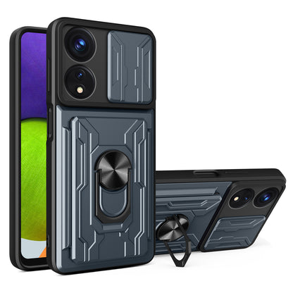 For Oppo A78 5G / A58 5G Slide Camera Phone Case PC+TPU Kickstand Cover with Card Holder