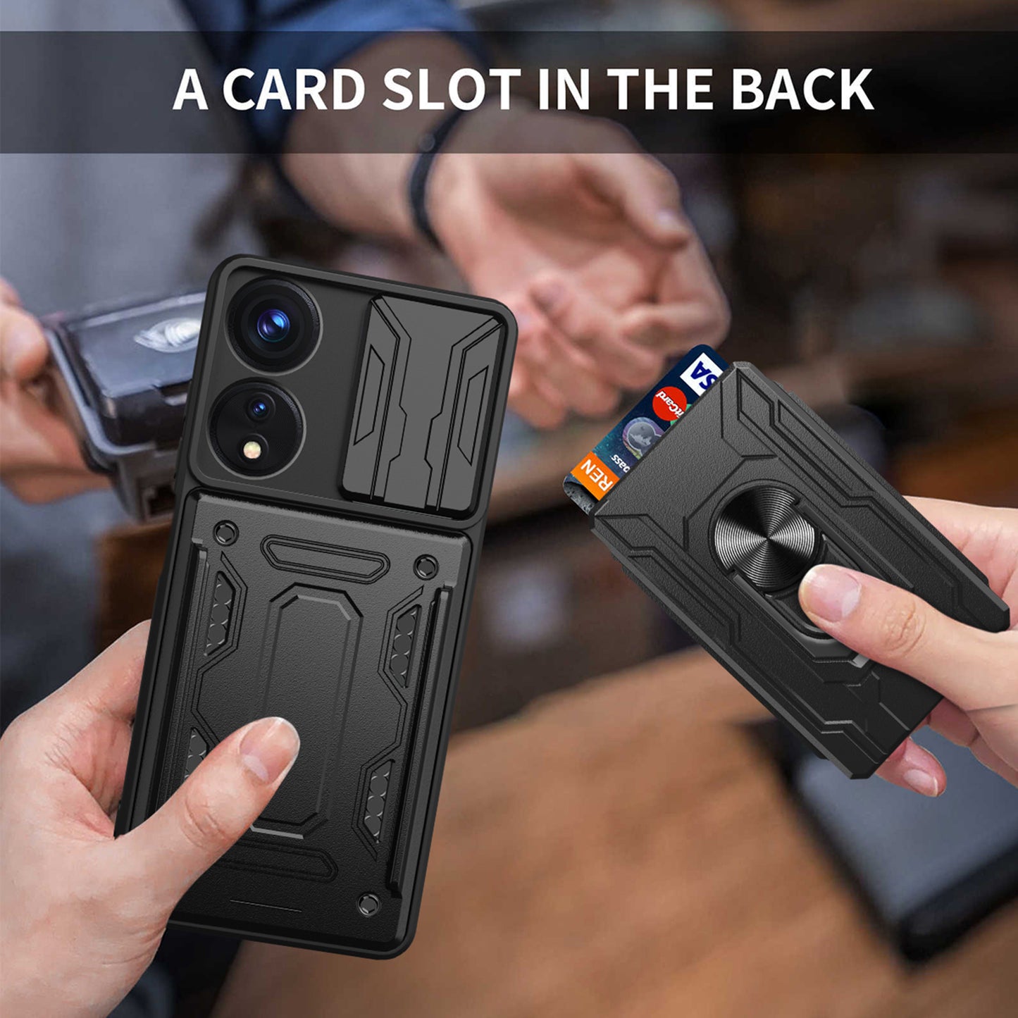 For Oppo A78 5G / A58 5G Slide Camera Phone Case PC+TPU Kickstand Cover with Card Holder