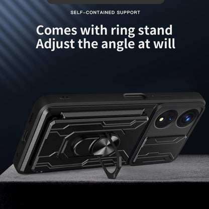 For Oppo A78 5G / A58 5G Slide Camera Phone Case PC+TPU Kickstand Cover with Card Holder