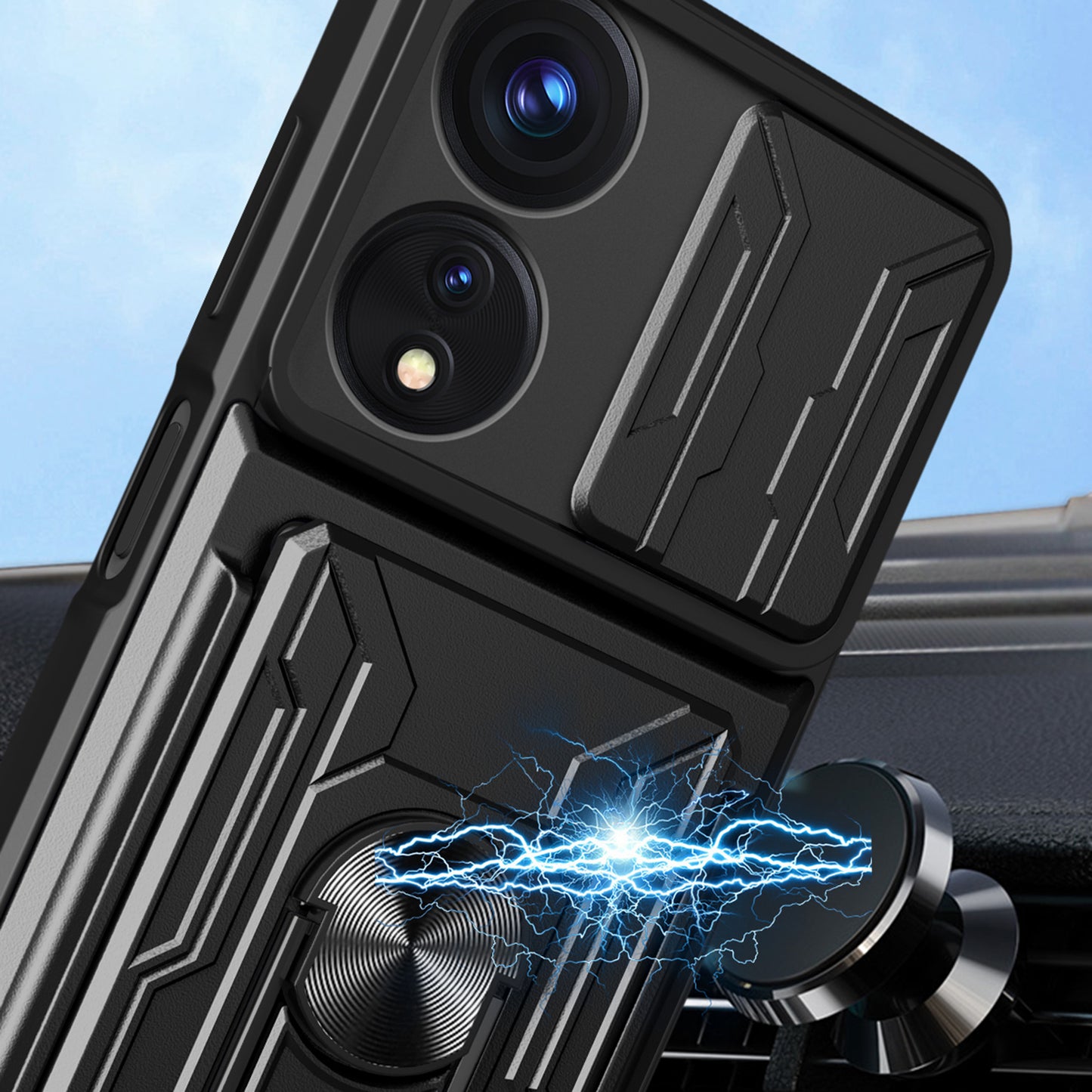 For Oppo A78 5G / A58 5G Slide Camera Phone Case PC+TPU Kickstand Cover with Card Holder