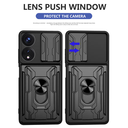 For Oppo A78 5G / A58 5G Slide Camera Phone Case PC+TPU Kickstand Cover with Card Holder