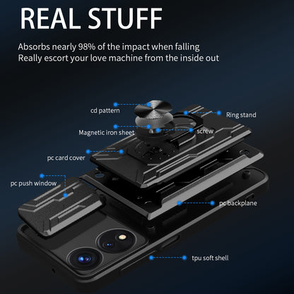For Oppo A78 5G / A58 5G Slide Camera Phone Case PC+TPU Kickstand Cover with Card Holder