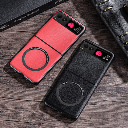 For Motorola Razr 40 5G Magnetic Phone Case PU Leather+PC Hard Cover Compatible with Magsafe