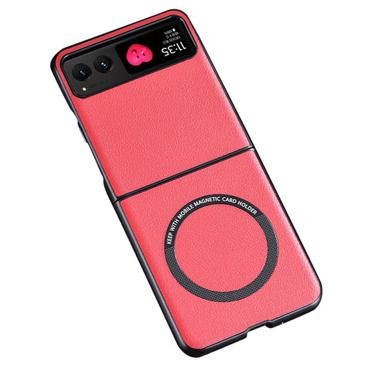 For Motorola Razr 40 5G Magnetic Phone Case PU Leather+PC Hard Cover Compatible with Magsafe