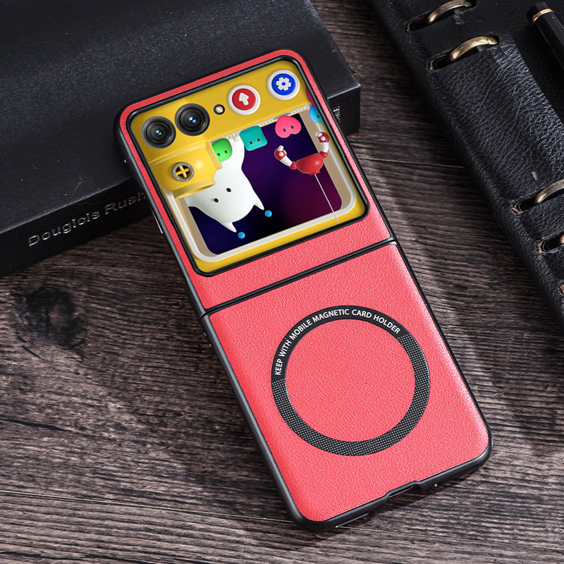 For Motorola Razr 40 5G Magnetic Phone Case PU Leather+PC Hard Cover Compatible with Magsafe