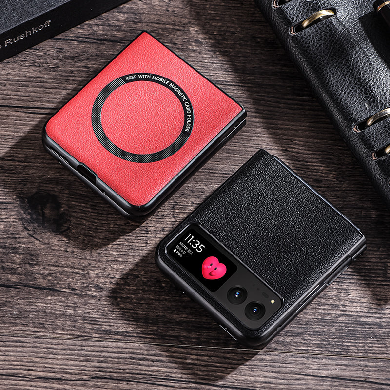 For Motorola Razr 40 5G Magnetic Phone Case PU Leather+PC Hard Cover Compatible with Magsafe