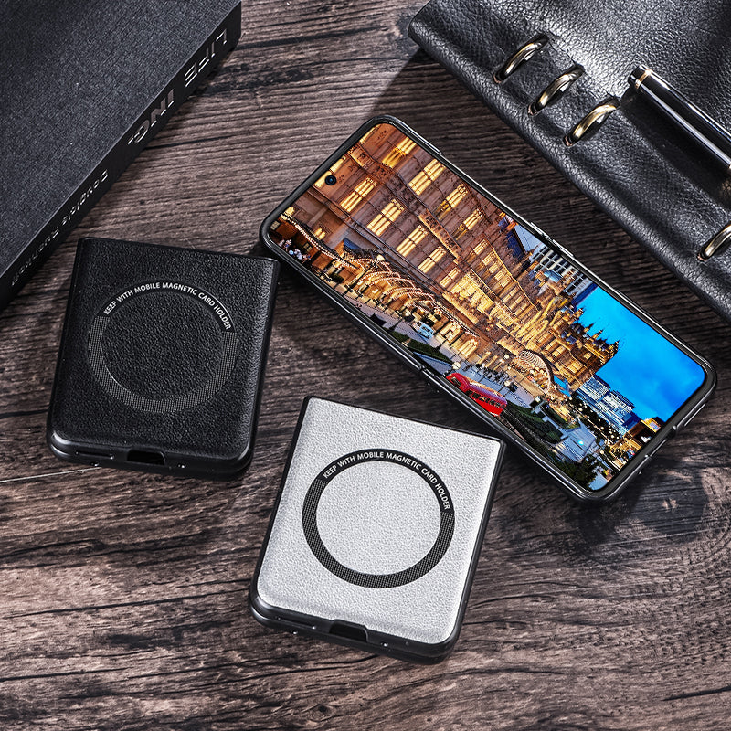 For Motorola Razr 40 5G Magnetic Phone Case PU Leather+PC Hard Cover Compatible with Magsafe