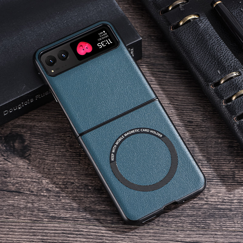For Motorola Razr 40 5G Magnetic Phone Case PU Leather+PC Hard Cover Compatible with Magsafe